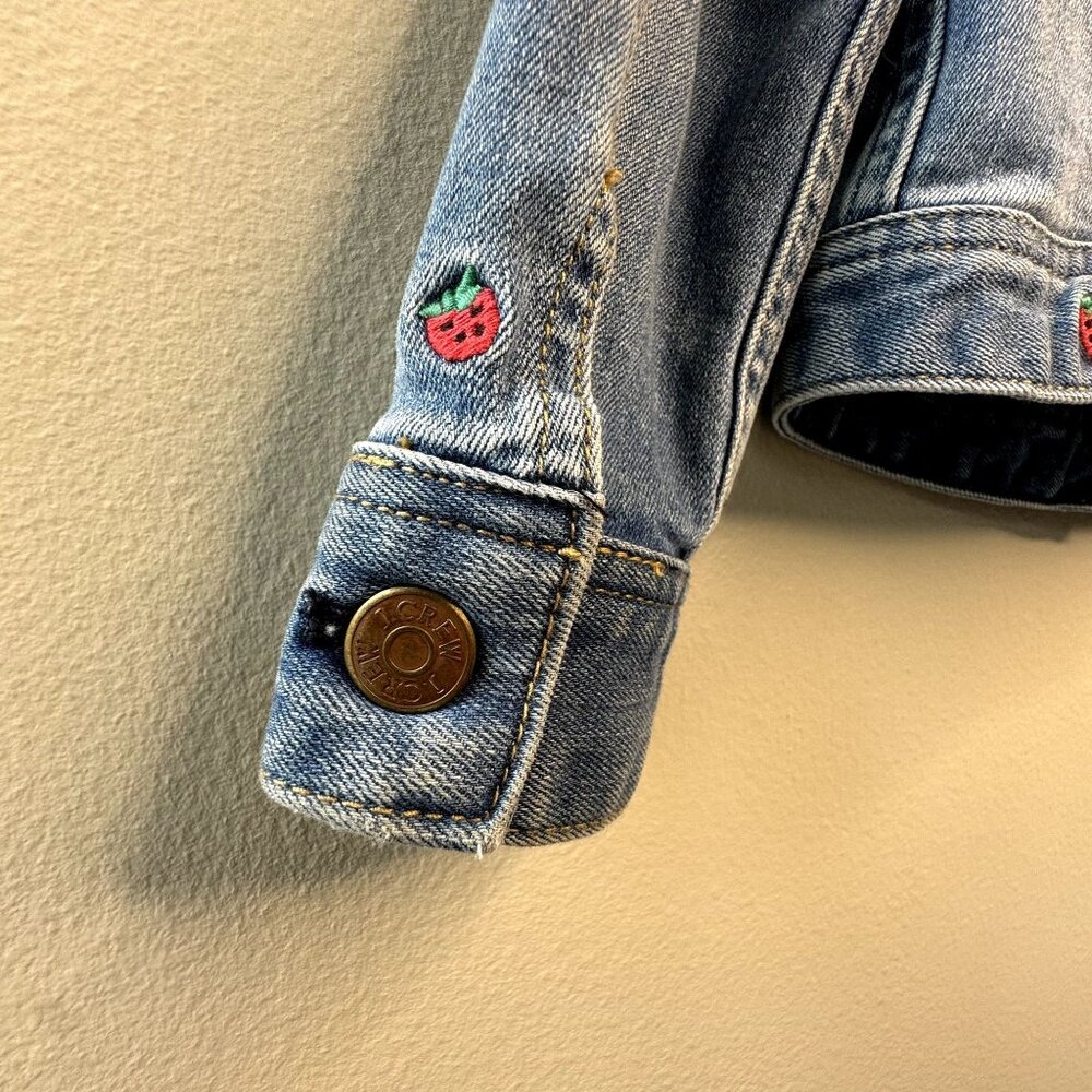 MADEWELL CREWCUTS Strawberry Jean Jacket Girls 8 Denim Embroidered Strawberries - Picture 6 of 9